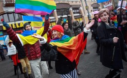 Greater protection for LGBTI citizens as Ukraine finally approves anti-discrimination clause Image #: 26463613 People take part in a procession organised by gay rights activists in central Kiev January 11, 2014. Organisers said that the participants had met on social networks online and that the procession, from Bessarabia Square to Independence Square, was held to show their support for pro-European integration supporters who are holding a rally in Independence Square. REUTERS/Gleb Garanich (UKRAINE - Tags: POLITICS CIVIL UNREST SOCIETY) REUTERS /GLEB GARANICH /LANDOV